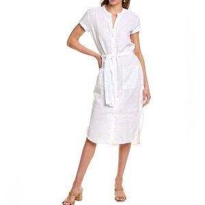 James Perse Women’s White LINEN Shirtdress Belted Pockets Size Large NEW